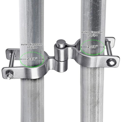 Insaga 2 Pack 2-3/8" Heavy Duty Chain Link Fence Gate Hinges, 304 Stainless Steel T-Post & Pipe Gate Hinge Kit with Frame and Post Brackets, Bolts & Nuts Included for Farm, Cattle, and Chain Link Gate - color: Light Weight, size: 2-3/8''-2Pack