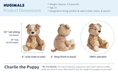 HUGIMALS Charlie the Puppy 20 Inch 4.5 lb Heavy Cute Sensory Weighted Comfort Plush | Large Unscented Washable Self Care Calming Stuffed Animal for Kids, Teens and Adults - color: Charlie the Puppy