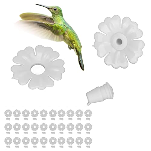 Hyuduo 30 Set Hummingbird Feeder Replacement Flowers Hanging Bird Feeding Ports Replacement Parts Garden Supplies Multicolor Unique Red White Yellow (White) for Hummingbird Feeder - color: White