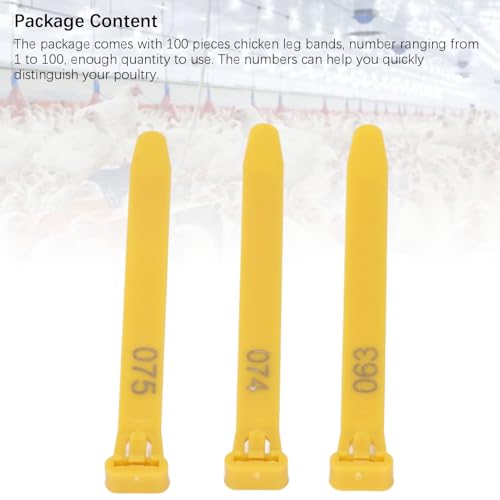 Tissting 1-100 Numbered Poultry Leg Bands, Reusable Chicken ID Rings for Ducks Chicks Geese Pigeons Easy Identification Tracking Management (Yellow) - color: Yellow