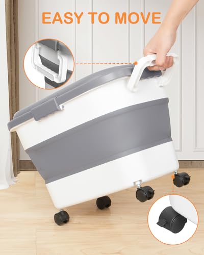 15-23 Lbs Dog Food Storage Container, Collapsible Dog Food Container with Airtight Lid, Wheels, Handle, Large Cat Food Storage Container with Scoop, Dog Bowl for Dog Cat | Dog Food Container with Double Seal & Magnetic Lid,Cat Food Container with Wheels &
