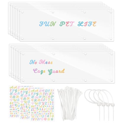12 Pcs Cage Guard 13.8"x4.7" with Zip Ties & Personalized Letter Stickers, Scatter Guard Clear Cage Liner Flexible Side Lining for Rabbit Guinea Pig C&C Metal Wire Playpen - size: 13.8" x 4.7" (12 PCS, 8 Holes)