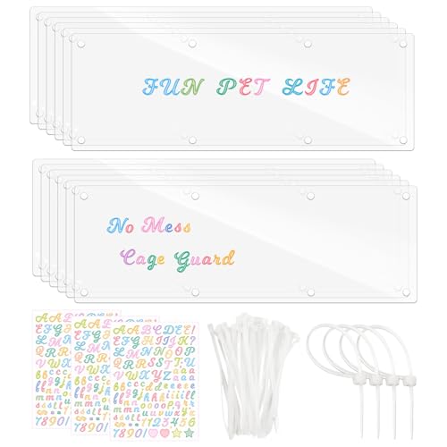 12 Pcs Cage Guard 13.8"x4.7" with Zip Ties & Personalized Letter Stickers, Scatter Guard Clear Cage Liner Flexible Side Lining for Rabbit Guinea Pig C&C Metal Wire Playpen - size: 13.8" x 4.7" (12 PCS, 8 Holes)