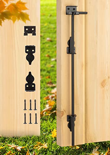 24" Heavy Duty Cane Bolt Gate Drop Rod Hardware Ground Latch for Wood PVC Vinyl Metal Fences Gates, Double Doors, Black Solid Steel -1 Pack - color: 1 PACK, size: 24 Inch