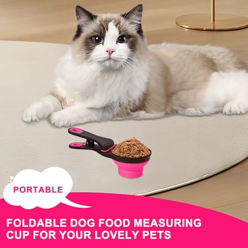 Collapsible Silicone Dog Food Scoop Foldable Pet Food Measuring Cup with Bag Clip 3 in 1 Multi-Function Silicone Dog Food Scooper (Rose Red, Small) - color: Rose Red, size: Small