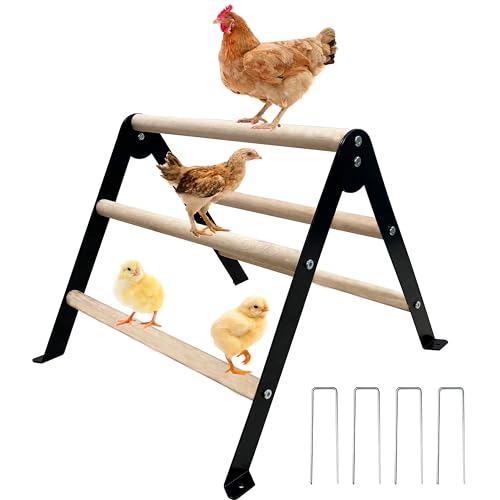 Baby Chick Perch Toys for Coop, Metal Stand with Natural Wooden Roosting Bars,Angle-Adjustable Chicken Coop Toys, Birds Training Platform for Cockatiels, Lovebirds and Parrot,15.7"L x 17.7"W x 13.2"H