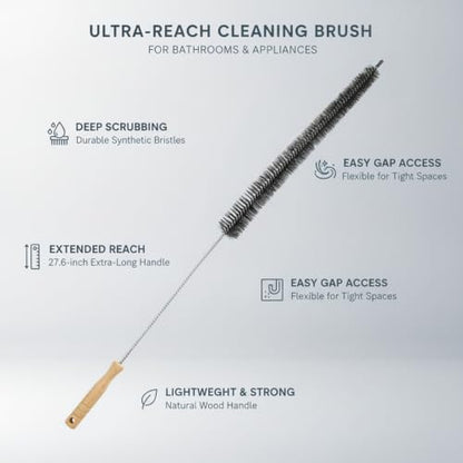 Long Handle Cleaning Brush with Wood Handle and Synthetic Bristles for Bathroom Gaps and Appliance Surfaces (1 PC)