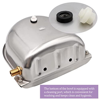 Automatic Water Bowl with Brass Float Valve, Drain Hole and Hose, Stainless Steel Dog Water Bowl Livestock Waterer for Cattle Pig Goat Dog