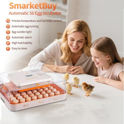 SmarketBuy 56 Egg Incubators for Hatching Eggs, Automatic Egg Turning and Humidity Temperature Control, Egg Candler, 360° Viewing Incubator for Hatching Chicken, Ducks, Goose, Quail