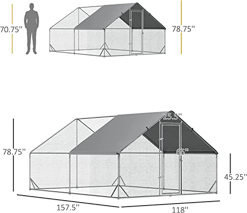 Large Metal Chicken Coop Run, Afqxf 13.1x9.8x6.4FT Outdoor Walk-in Poultry Cage Hen Playpen House with Waterproof Cover and Lockable Door for Outdoor Yard Farm - size: 157.5"L x 118.0"W x 77.0"H