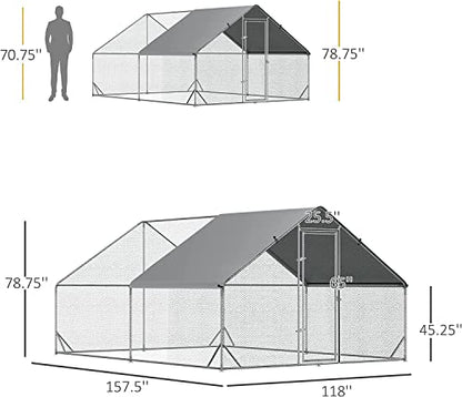 Large Metal Chicken Coop Run, Afqxf 13.1x9.8x6.4FT Outdoor Walk-in Poultry Cage Hen Playpen House with Waterproof Cover and Lockable Door for Outdoor Yard Farm - size: 157.5"L x 118.0"W x 77.0"H