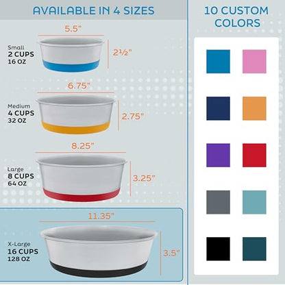 Master Pet Supply Stainless Steel Dog Bowls Set of 2 with Extra Thick Silicone Base - 16 Cup (128 oz) Graphite, Non-Slip, Dishwasher Safe Metal Bowls, Pet Dog Food Bowl for Dogs, Cats, Anti Rust - color: Graphite, size: 16 Cups (128 oz) 2 Pack