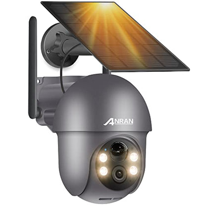 ANRAN 5MP Security Cameras Wireless Outdoor, Solar Camera Wireless with 360° View for Home Surveillance, WiFi Camera with Spotlights, PIR Detection, Color Night Vision, Siren Alarm, Q1 Max Grey - color: 5MP-Gray