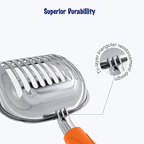 WePet Cat Litter Scoop, Aluminum Alloy Sifter, Kitty Metal Scooper, Deep Shovel, Long Handle, Poop Sifting, Kitten Pooper Lifter, Durable, Heavy Duty, for Litter Box - color: POLISHED Aluminum \ #08 Red Handle, size: Small
