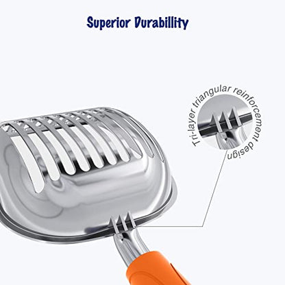 WePet Cat Litter Scoop, Aluminum Alloy Sifter, Kitty Metal Scooper, Deep Shovel, Long Handle, Poop Sifting, Kitten Pooper Lifter, Durable, Heavy Duty, for Litter Box - color: POLISHED Aluminum \ #08 Red Handle, size: Small