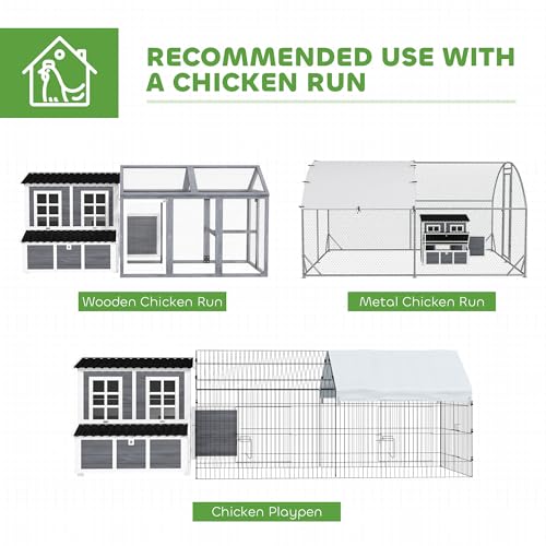 PawHut Wooden Chicken Coop, 39" Chicken House with Nesting Box, Pull-Out Tray, Waterproof Roof, Hen House Outdoor Poultry Cage for 2-4 Chickens, Rabbits, Small Animals, for Backyard, Light Gray