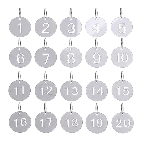Stainless Steel 1-20 Numbered Key Tags with Labels - Silver Keychains for Dormitory Keys, House Lockers - color: Round