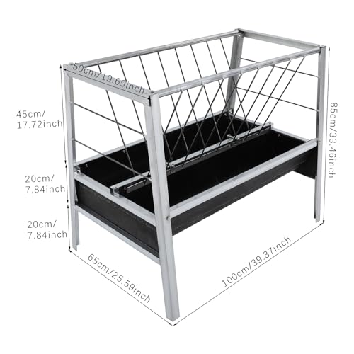 Pasture Grain & Hay Feeder, 43 Gallon Capacity Livestock Feeder, Goats, Calves, Cow, Hay Feeder, Steel Frame & Deeper Feeding Pan