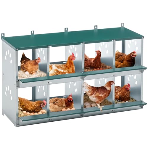 Chicken Nesting Box for Laying Eggs - 8 Room Chicken Laying Boxes, Nesting Boxes for Chickens, Heavy Duty Metal Chicken Coop, 42.72" L x 16.34" W x 26.38" H - size: 42.72" L x 16.34" W x 26.38" H