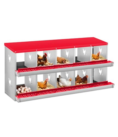 Garvee Chicken Nesting Box, 10 Compartment Metal Nesting Box,Wall Mount Chicken Nesting Boxes for Laying Eggs,Easy Egg Collection,10 Room Nest Boxes for Chickens - size: Red 10 Compartment