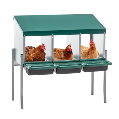 Heavy-Duty Metal Chicken Nesting Box for Backyard Flocks – Wall-Mounted Egg Laying Compartment with Rust-Resistant Finish (3-Hole with Legs,Green)