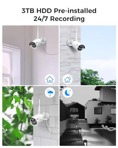 [100ft] Hiseeu Wireless WiFi Security Camera System, Wired Plug-in Powered, Expandable 16CH 4K NVR, 4Pcs 3MP Night Vision Cameras Home Surveillance Outdoor, Motion Detection, 1TB HDD, One-Way Audio - color: White-6