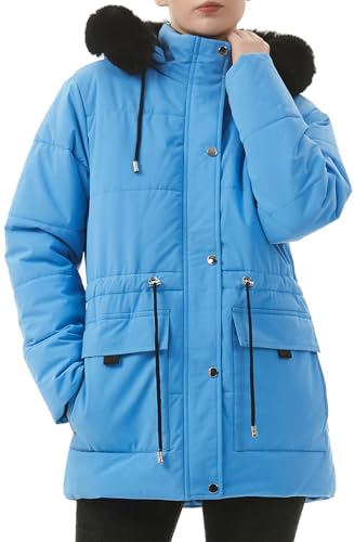 MOERDENG Women's Warm Winter Puffer Coat Thicken Fleece Lined Down Jacket Faux Fur Detachable Hood Snow Parka - color: Denim Blue, size: Small