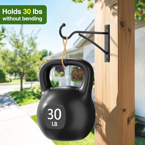 6 Inch 2 Pack Heavy Duty Plant Hangers Outdoor, Metal Plant Brackets for Hanging Baskets, Plant Wall Hooks for Bird Feeders, Wind Chimes & Lanterns, Premium Metal Hooks Matte Black, 30lbs Capacity - size: 6 in, 2 pk