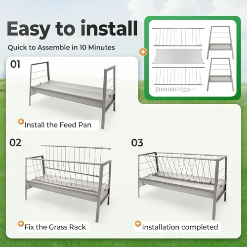 Pasture Hay Feeder 2 in 1 55 Gallon Livestock Feed Trough with 22 | Gallon Feed Pan Hay Grain Livestock Feeder for Sheep, Calf, Cow and Horse - color: Silvery