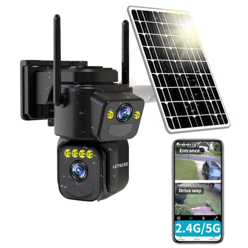 LETSCEE Security Cameras Outdoor WiFi,5G/2.4G Cameras for Home Security Solar Power with Dual Lens,Motion Detection,Night Vision,2-Way Audio,Weather Proof,No Subscription Fee - color: 1PACK