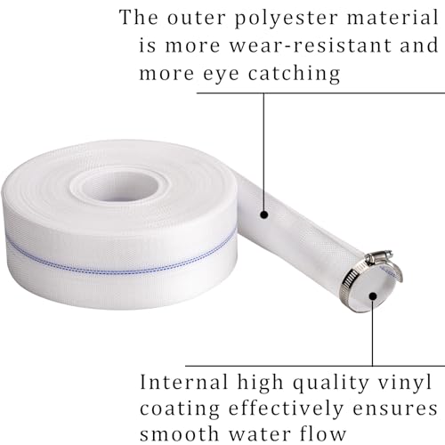 Pool Backwash Hose 1-1/2” × 65 ft Fiber Reinforced Discharge Hose General Purpose Flexible Lightweight Lay Flat Pump Drain Pipe Hose for Water Transfer (1.5in-65ft, Anti-abrasion) - size: 1.5in-65ft