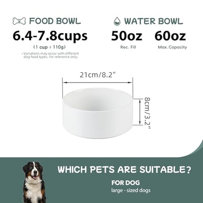 Havniva 8.3” Ceramic Dog Bowls, Dog Food and Water Bowl for Large Dogs, Durable Dog Water Bowl with Non-Slip Rubber Base Large Capacity Pet Feeding Bowl - color: Matte White, size: 8.3 Inch