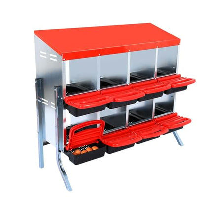 Chicken Nesting Box, 8-Hole Wall Mount Metal Chicken Nesting Box with Rollout Egg Collection & Easy-Clean Pull Out Tray, Roll Away Hen Roosting Boxes