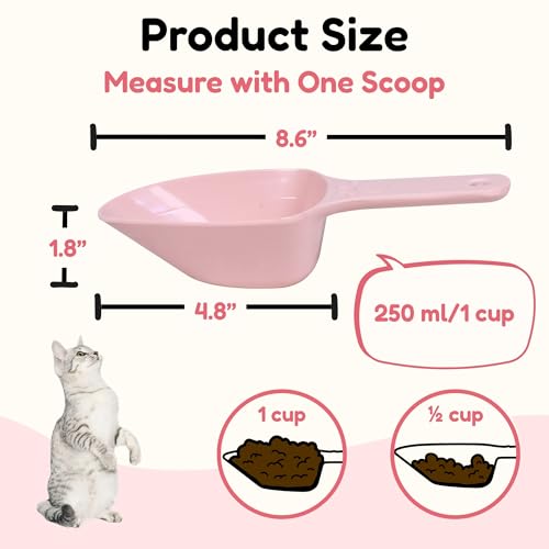 Dog Food Scoop 1 Cup, One Cup Measuring Cup, Food Grade Melamine Pet Food Measuring Scoop with 1/2&1/4 Cup Markings, Long Handle Food Scoop For Cat, Ferret, Rabbit, Sturdy & Dishwasher Safe (Pink) - color: Pink