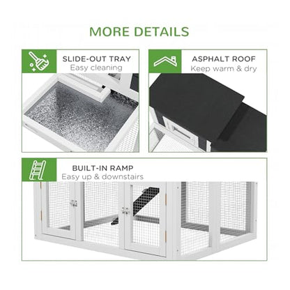 Small Chicken Coop for 2 Chickens,Wooden Chicken Coops with Nesting Boxes Indoor Outdoor,Bunny House Rabbit Hutch Poultry Pet Run Cage with 2 Waterproof Roof, Stairs&Leak-Proof-Tray (White) - color: White
