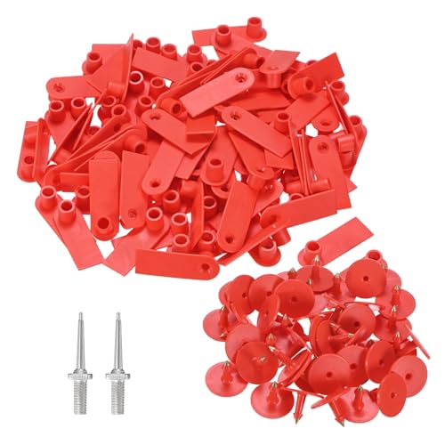 M METERXITY 100-Pack Sheep Ear Tags, Plastic Blank Livestock Tags with 2 Ear Label Needles for Cows/Sheep/Cattle/Pig, Farm Animal Identification Markers [Red] - color: Red