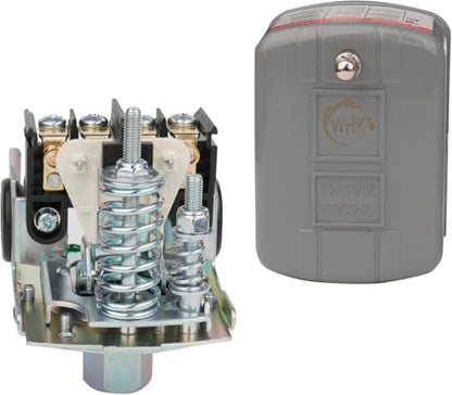 WHK Water Pressure Switch for Well Pump 30-50psi Auto Electrical Control Adjustable Differential 1/4 Female NPT UL Certified Grey
