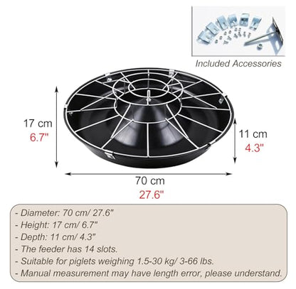 Anti-Waste Round Plastic Pig Feeder, Multi-Compartment Livestock Water Trough, Homestead Feed Trough for Piglet, Duck, Chicken, Rabbit(Double Rack,70cm/27.6"(14 Slots)) - color: Double Rack, size: 70cm/27.6"(14 Slots)