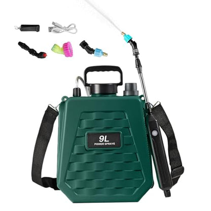 Garden Sprayer Battery Powered - Watering Can Rechargeable - Power Sprayer with Adjustable Shoulder Strap,for Home Outdoor Plant Agriculture Backyard Yard Lawn Farm - color: 9L Army Green