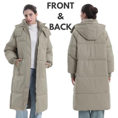 PUFFIT Long Puffer Jacket for Women,2024 Thickened Winter Coat Hooded with Deep Pockets, Ladies Warm Winter Jacket - color: Dark Taupe, size: Medium