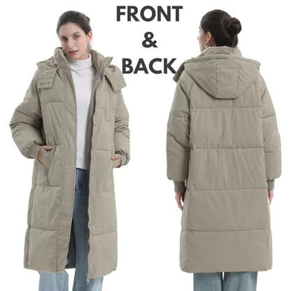 PUFFIT Long Puffer Jacket for Women,2024 Thickened Winter Coat Hooded with Deep Pockets, Ladies Warm Winter Jacket - color: Dark Taupe, size: Medium