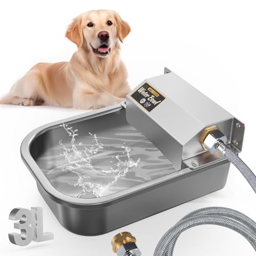 Automatic Water Dispenser for Dogs, 3L Stainless Steel Dog Water Bowl Dispenser, Automatic Water Feeder for Chicken & Livestock, Outdoor Auto-Fill Water Bowl Fit 3/4'' GHT Faucet, Easy Clean