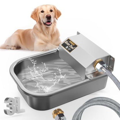 Automatic Water Dispenser for Dogs, 3L Stainless Steel Dog Water Bowl Dispenser, Automatic Water Feeder for Chicken & Livestock, Outdoor Auto-Fill Water Bowl Fit 3/4'' GHT Faucet, Easy Clean