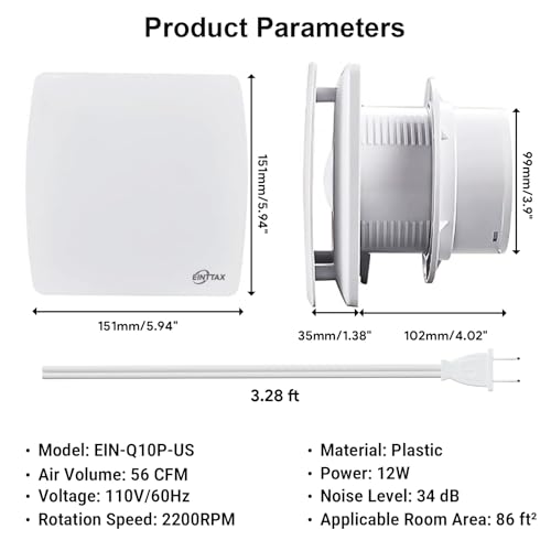 4 Inch Wall Mount Bathroom Exhaust Fan, 56 CFM Plug in Wall Exhaust Fan, Quiet Bathroom Window Fan with Backdraft Damper for Kitchen, Garage, Office, Grow Tent, 12W, White (No Timer) - style: Basic-with Plug
