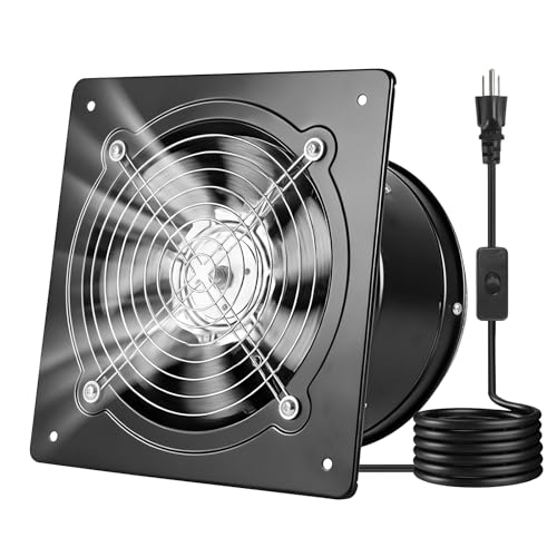 VEVOR 8 Inch Exhaust Fan, 576 CFM High Velocity Wall Mount Vent Fan with On/Off Control, Low Consumption, Portable Ventilation Extractor for Attic,Garage,Basement,Workshop,Kitchen, Chicken Coop,Black - size: 9.84 x 9.84 x 5.91 in