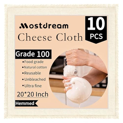 Cheese Cloths, 10Pcs 20x20 Inch Grade 100 Precut Cheese Cloths for Straining, Cotton Unbleached, Reusable Muslin Cheesecloth for Straining, Making Yogurt, Juice, Cooking Turkey - size: 10Pcs-20x20 inch