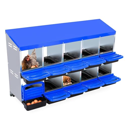 Chicken Nesting Boxes,10 Compartment Nesting Boxes for Laying Eggs,Wall Mount Poultry Roll Away Chicken Laying Boxes,Easy Egg Collection,Cleanable Pull Out Hen Roosting Boxes - color: Blue