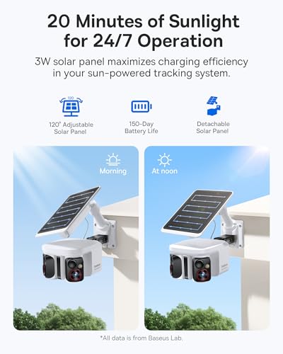 Baseus X1 Pro Dual-Tracking Solar Security Camera Outdoor Wireless, Dual 3K AI Cameras, 300° Pan, Color Night Vision, 8× Zoom, Local Storage up to 512GB, IP65, No Subscription - color: White