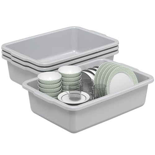 32 L Gray Commercial Bus Tub, 4 Pack Utility Bus Tote Box
