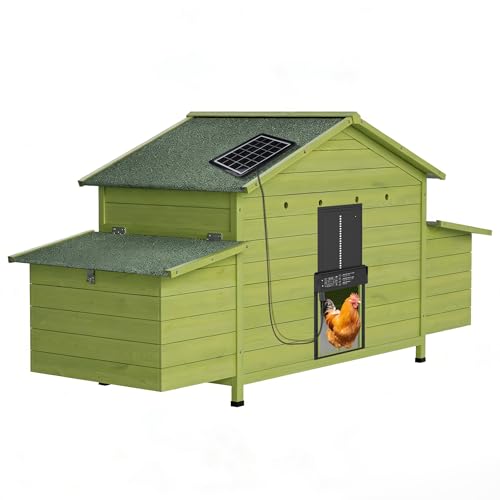 Solar Automatic Chicken Coop Door with Timer & Light Sensor – All-Weather Outdoor Chicken House, Ventilated, with 2 Nesting Boxes & Easy-Clean Pull-Out Tray